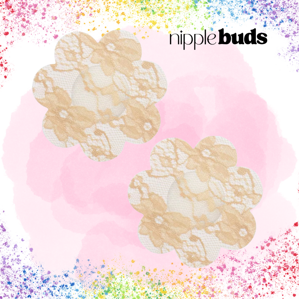 Beige Lace Flower Nipple Pasties