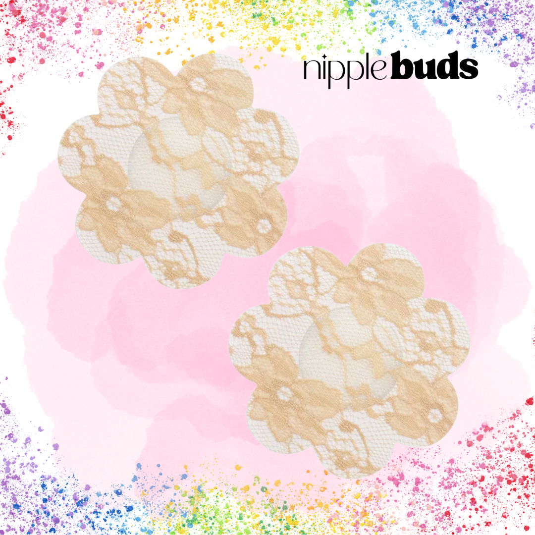 Beige Lace Flower Nipple Pasties