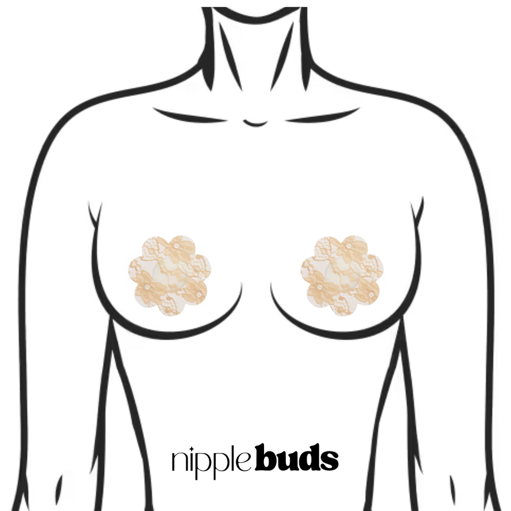 Beige Lace Flower Nipple Pasties