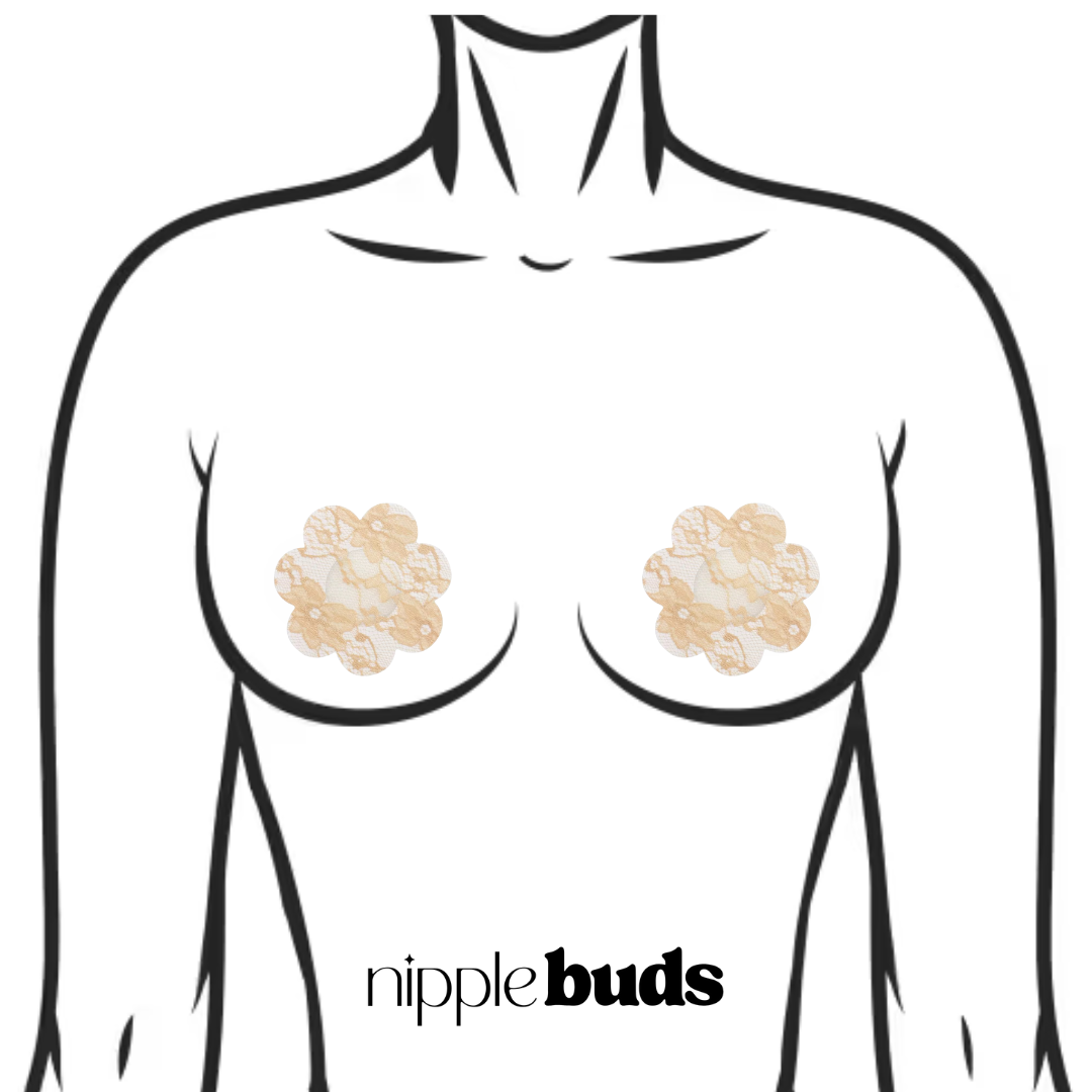 Beige Lace Flower Nipple Pasties
