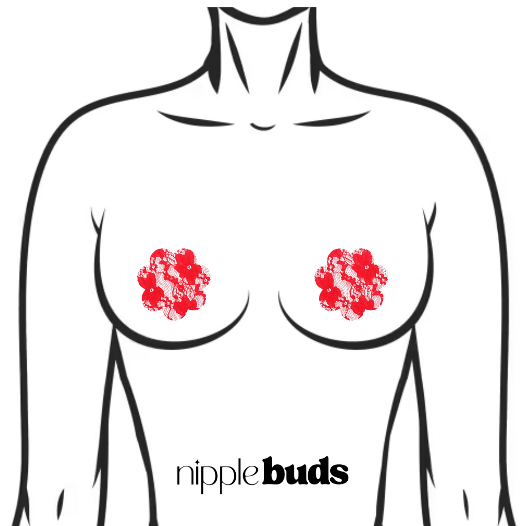 Red Lace Flower Nipple Pasties