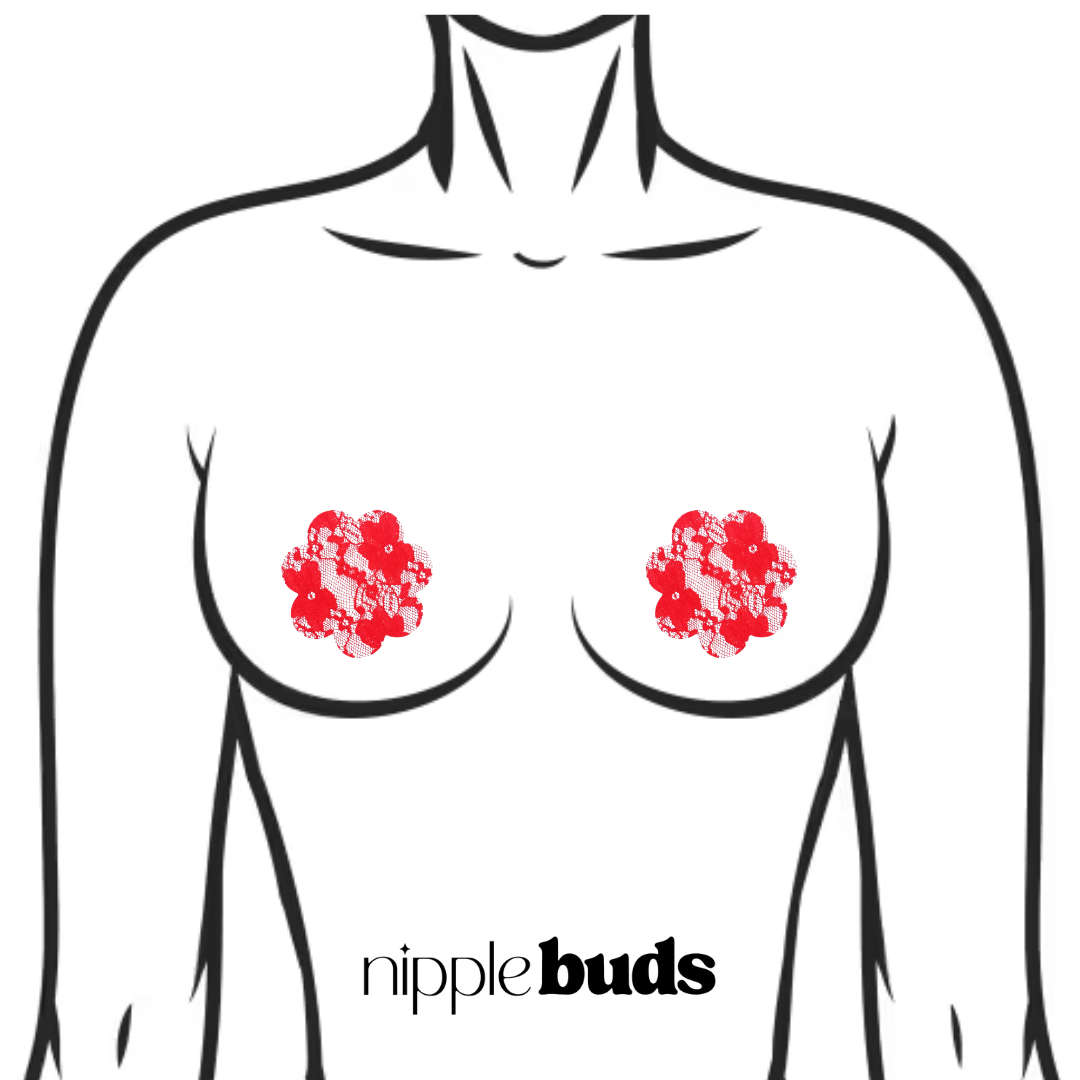 Red Lace Flower Nipple Pasties