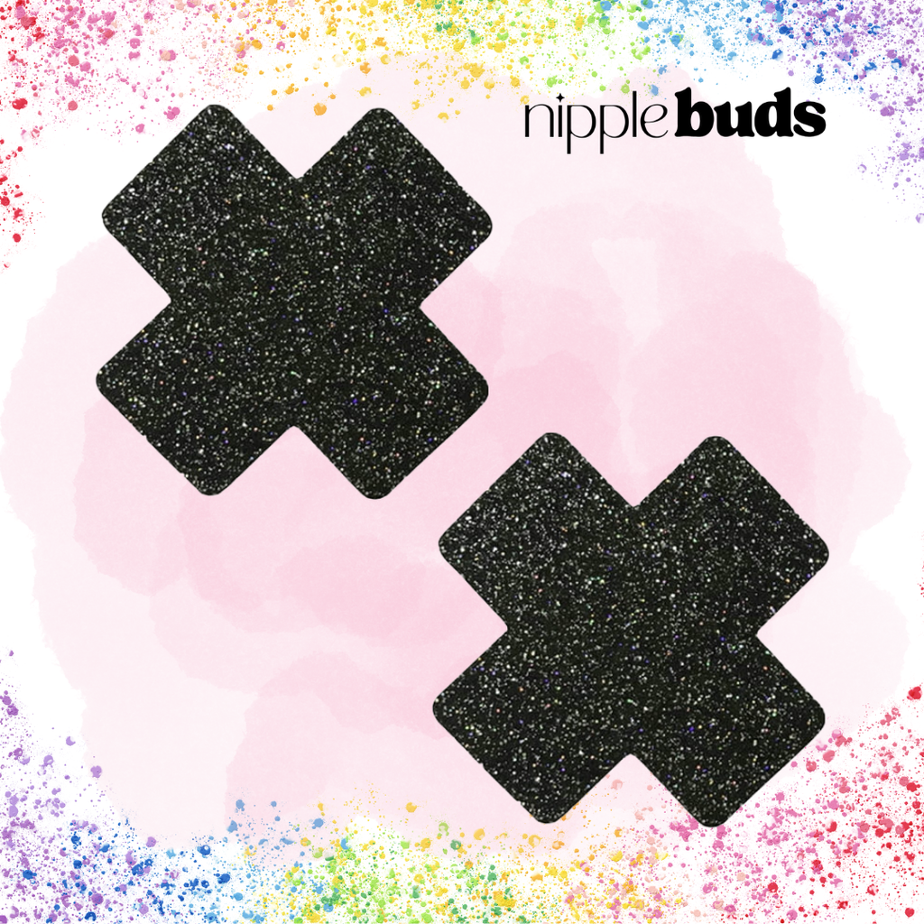 Black Glitter Cross Nipple Pasties