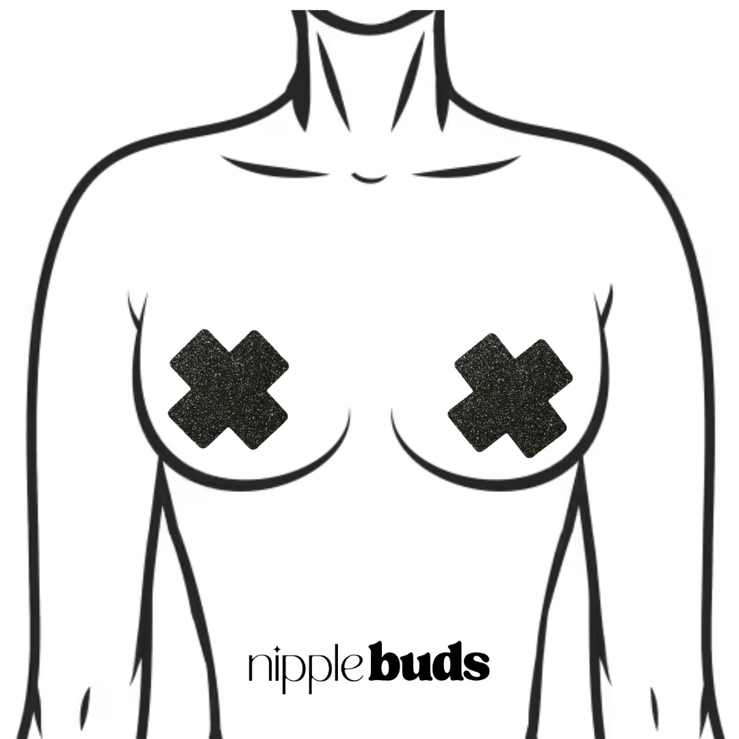 Black Glitter Cross Nipple Pasties