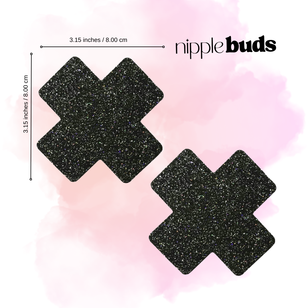 Black Glitter Cross Nipple Pasties
