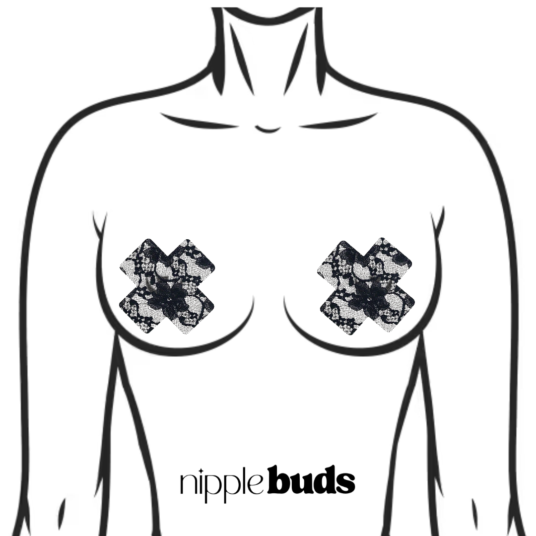 Black Cross Lace Nipple Pasties